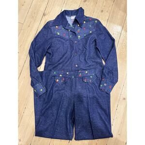 Vintage Ecco Bay Stretch Denim Clover Embroidered Outfit 29" Waist RARE Women
